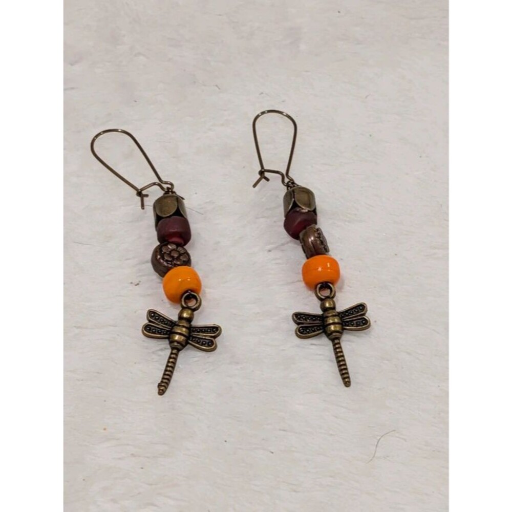 Y2K Fairycore Bronze Dragonfly Beaded Earrings